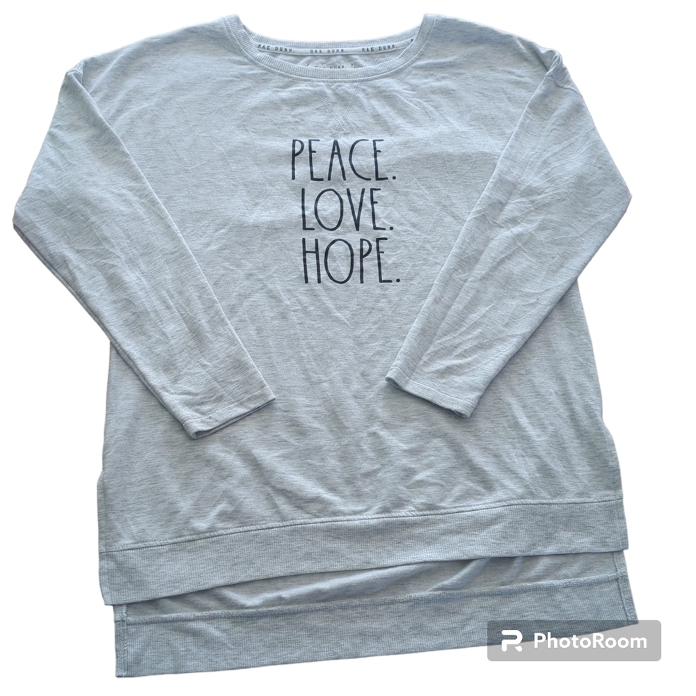 Rae Dunn Peace Love Hope Crew Neck Sweatshirt Size Small Oversized